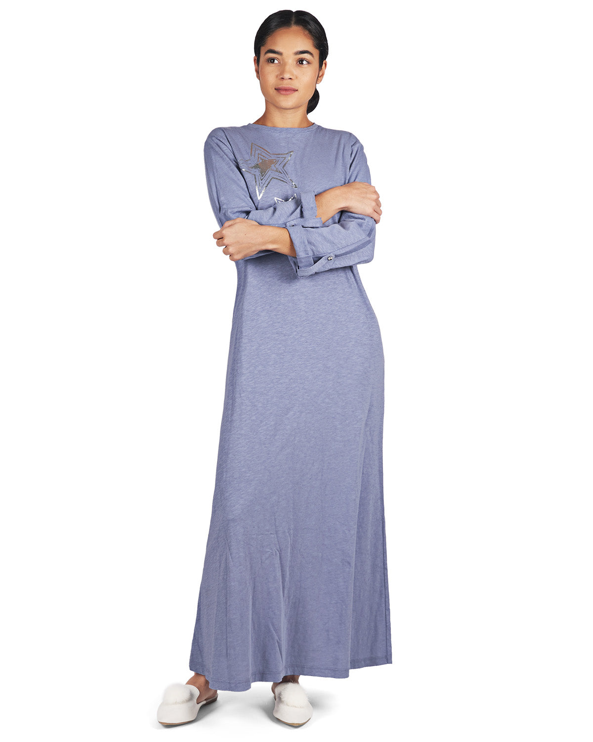 Women's 100% Cotton Slub Knit Full-Length Sleeping Gown