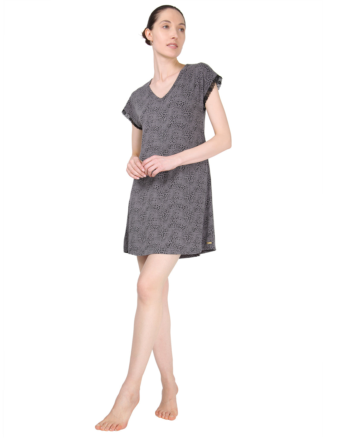 Women's Ultra-Soft Lace Trim V-Neck Animal Print Sleep Shirt