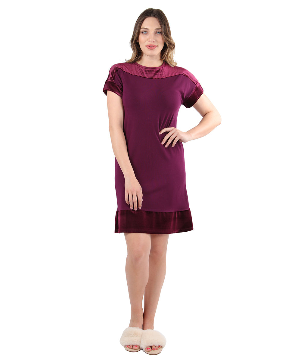 Women's Smooth Velour Luxe Frosted Trim Nightshirt
