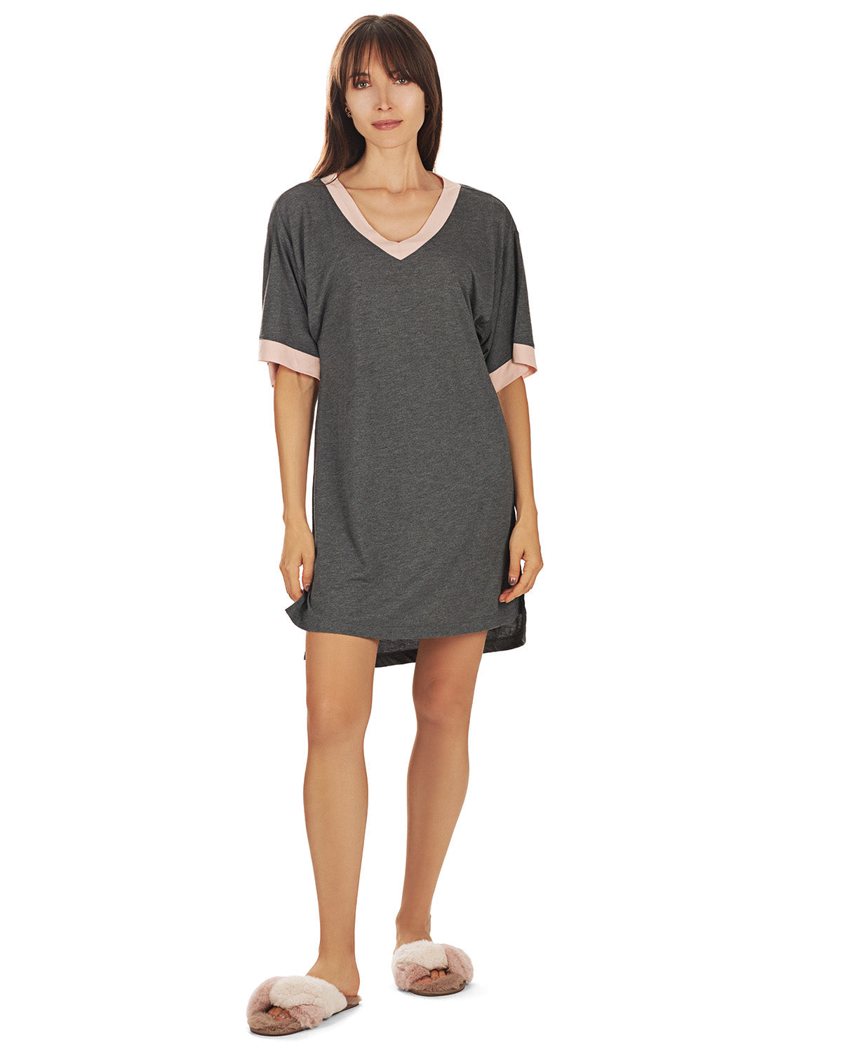 Women's Contrast Trim Basic Loose Modal Sleepshirt