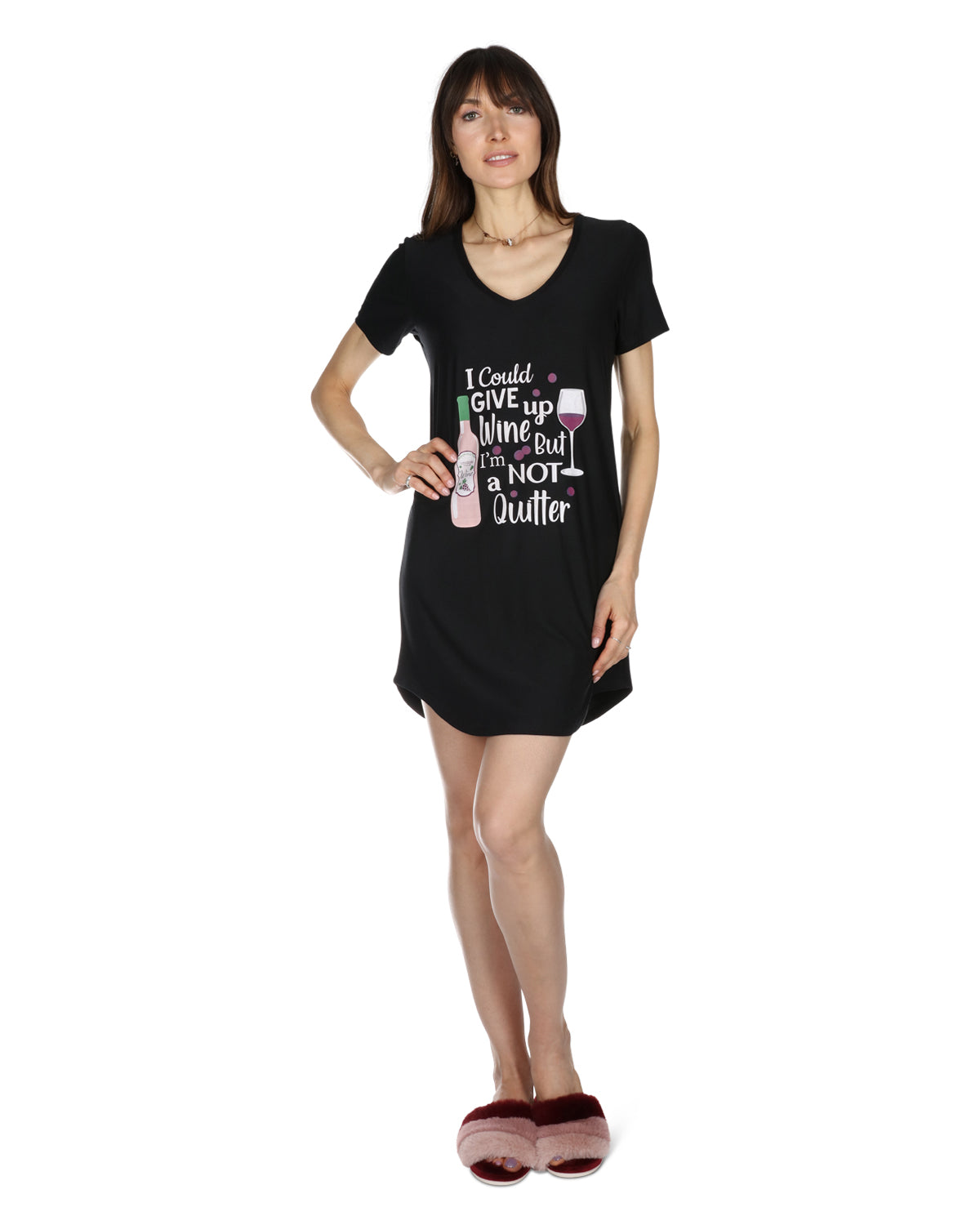 Women's I Could Give Up Wine But I'm Not A Quitter V-Neck Sleepshirt