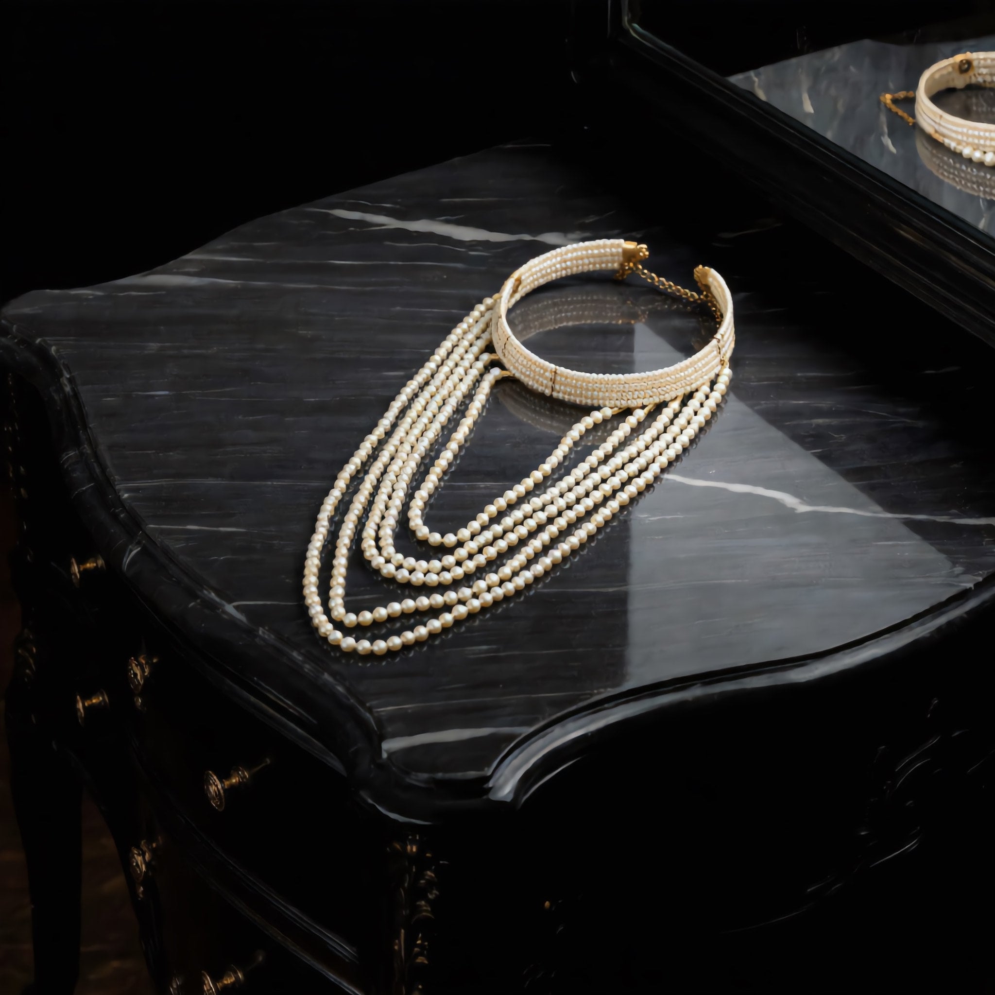 Multi-Strand Pearl Choker with Gold-Tone Clasp - Charming Charlie