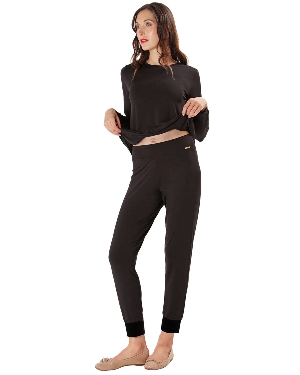 Women's Velvet Racing Stripe Trim Long Sleeve Pajama Set - Charming Charlie