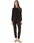 Women's Velvet Racing Stripe Trim Long Sleeve Pajama Set - Charming Charlie