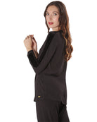 Women's Velvet Racing Stripe Trim Long Sleeve Pajama Set - Charming Charlie