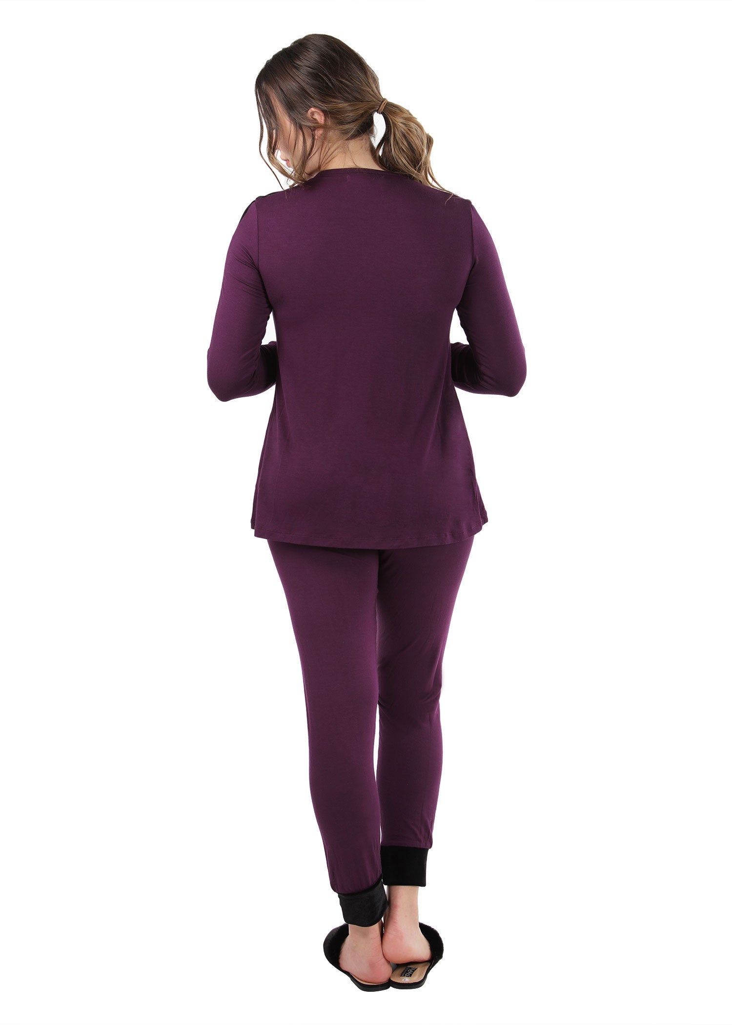 Women's Velvet Racing Stripe Trim Long Sleeve Pajama Set - Charming Charlie