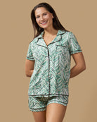 Women's Palm Play Notch Collar Cotton Blend Pajama Set - Charming Charlie
