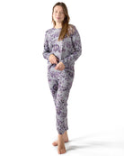 2 Piece Women's Purple Blossom Long Sleeve and Tapered Pant Pajama Set - Charming Charlie