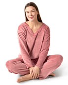 2 Piece Women's Velour V-Neck Sweatshirt Lounge Set - Charming Charlie