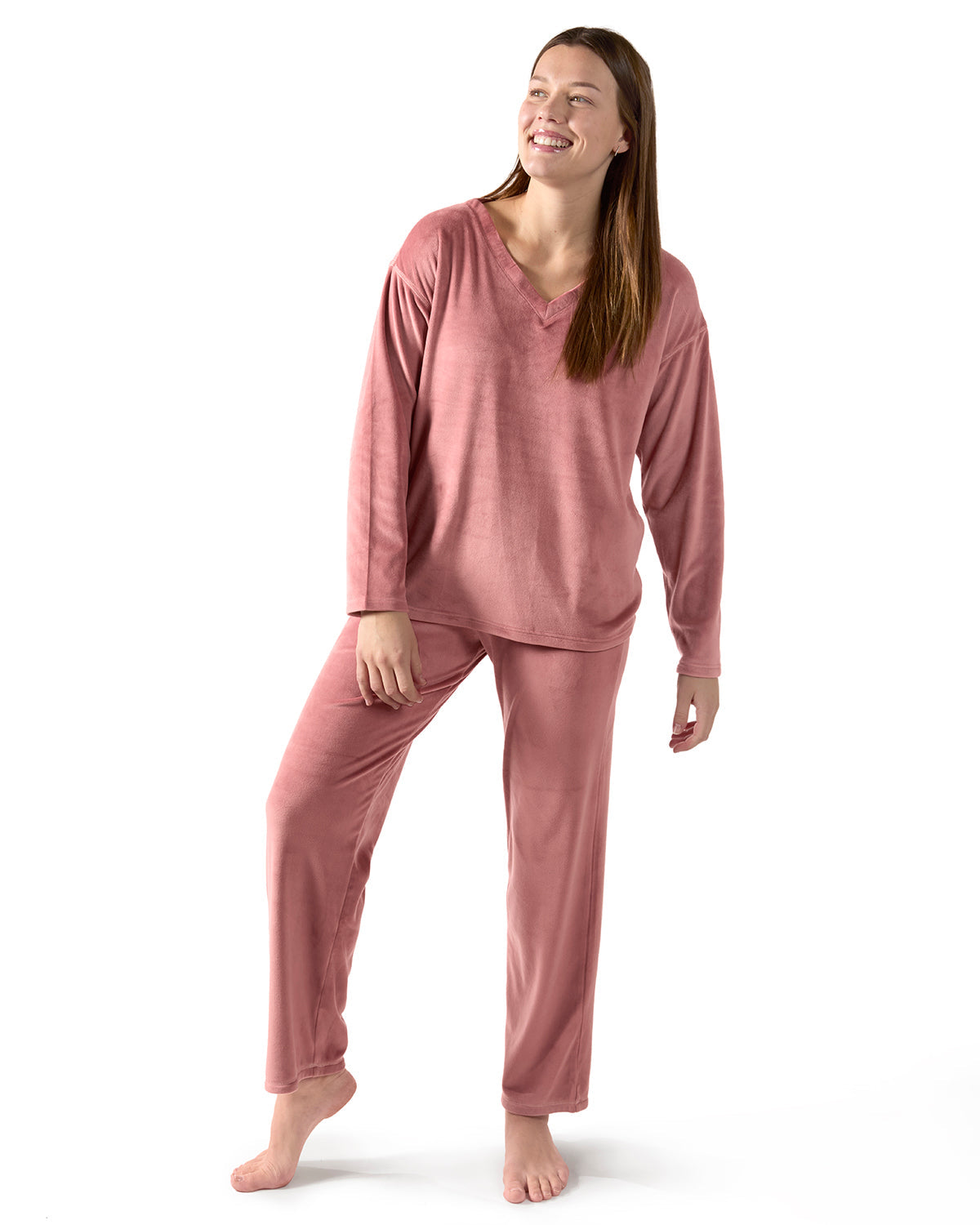 2 Piece Women's Velour V-Neck Sweatshirt Lounge Set - Charming Charlie