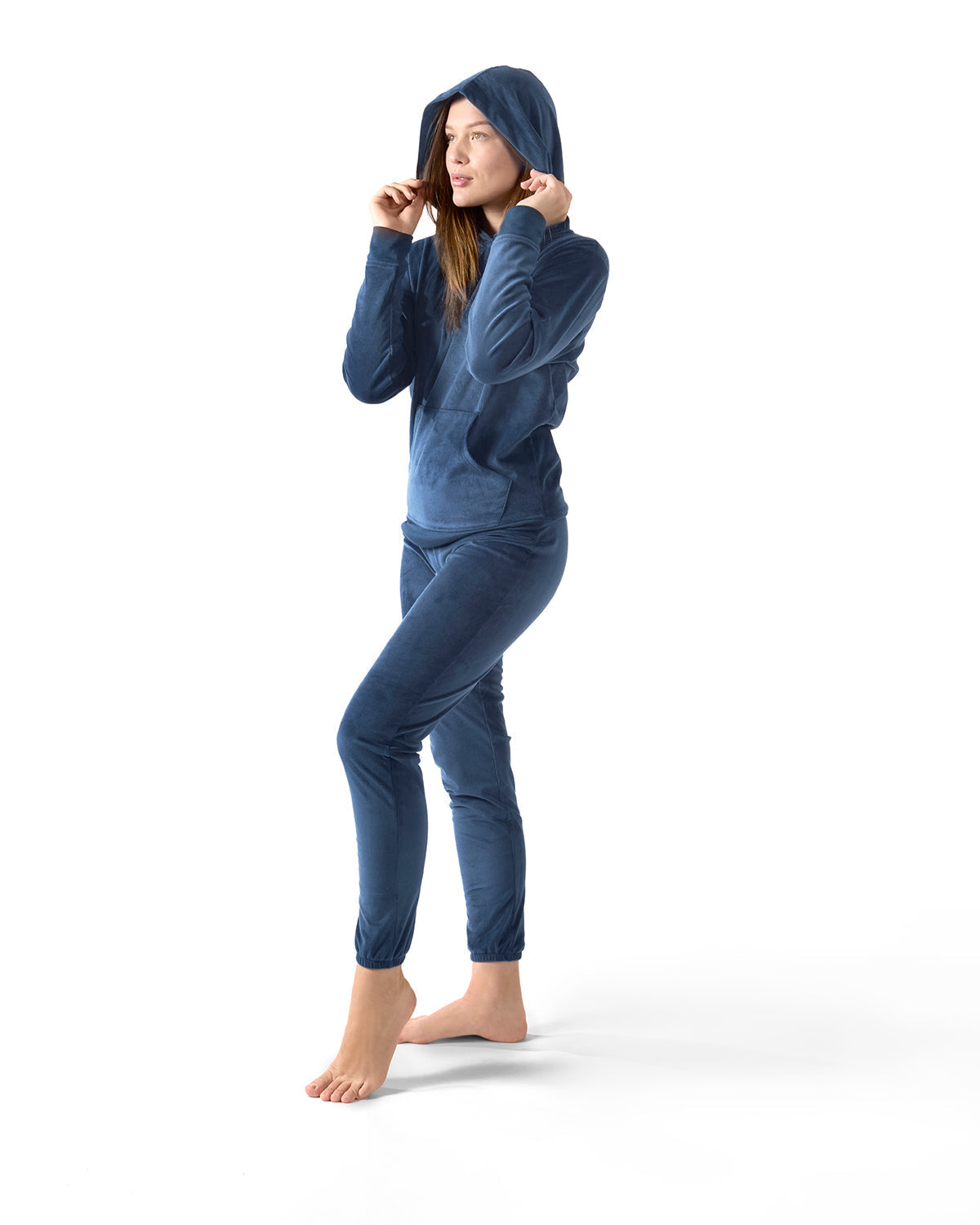 2 Piece Women's Plush Ribbed Velour Hooded Sweatshirt Set - Charming Charlie