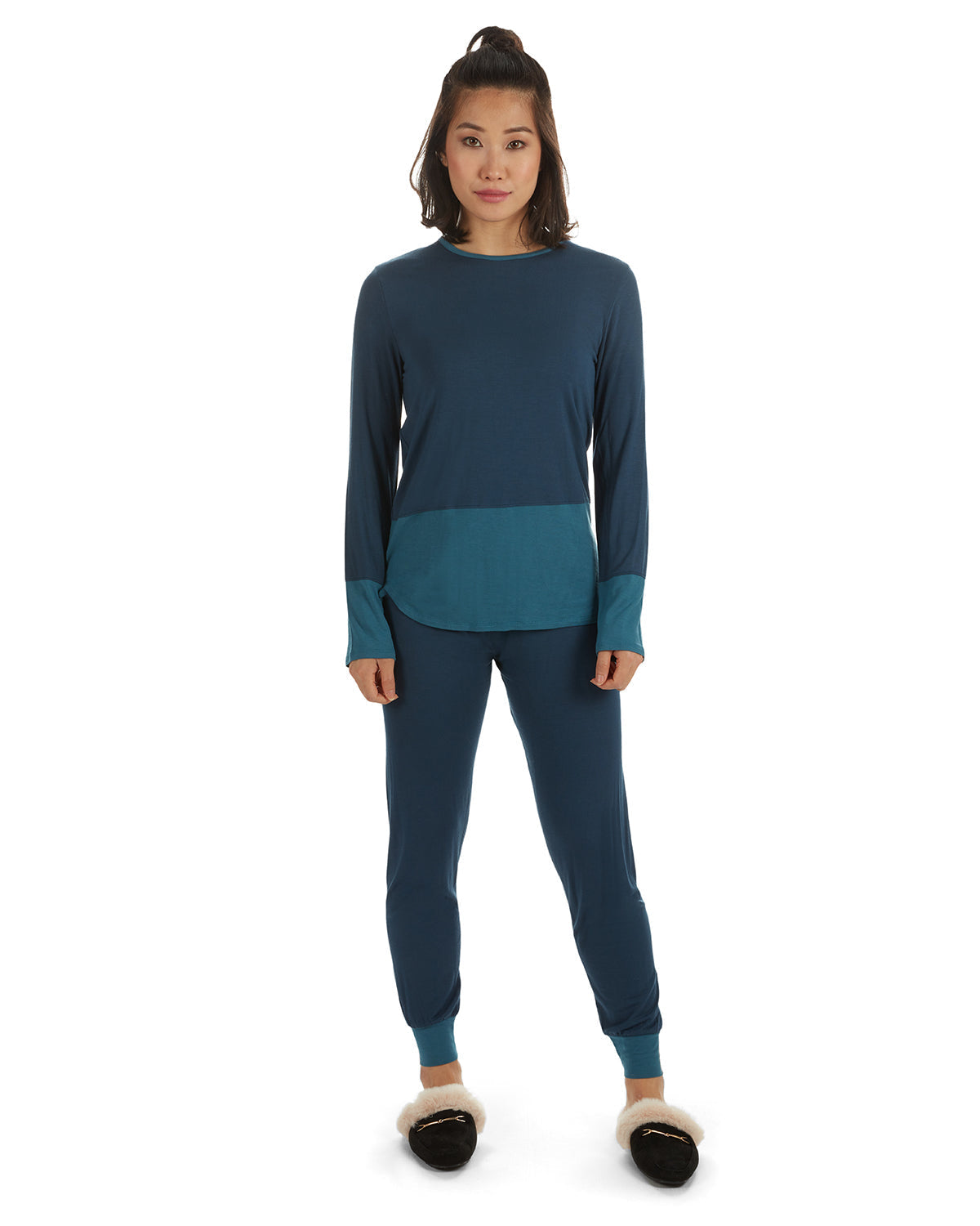 2 Piece Women's Two Tone Blue and Gray Pajama Set