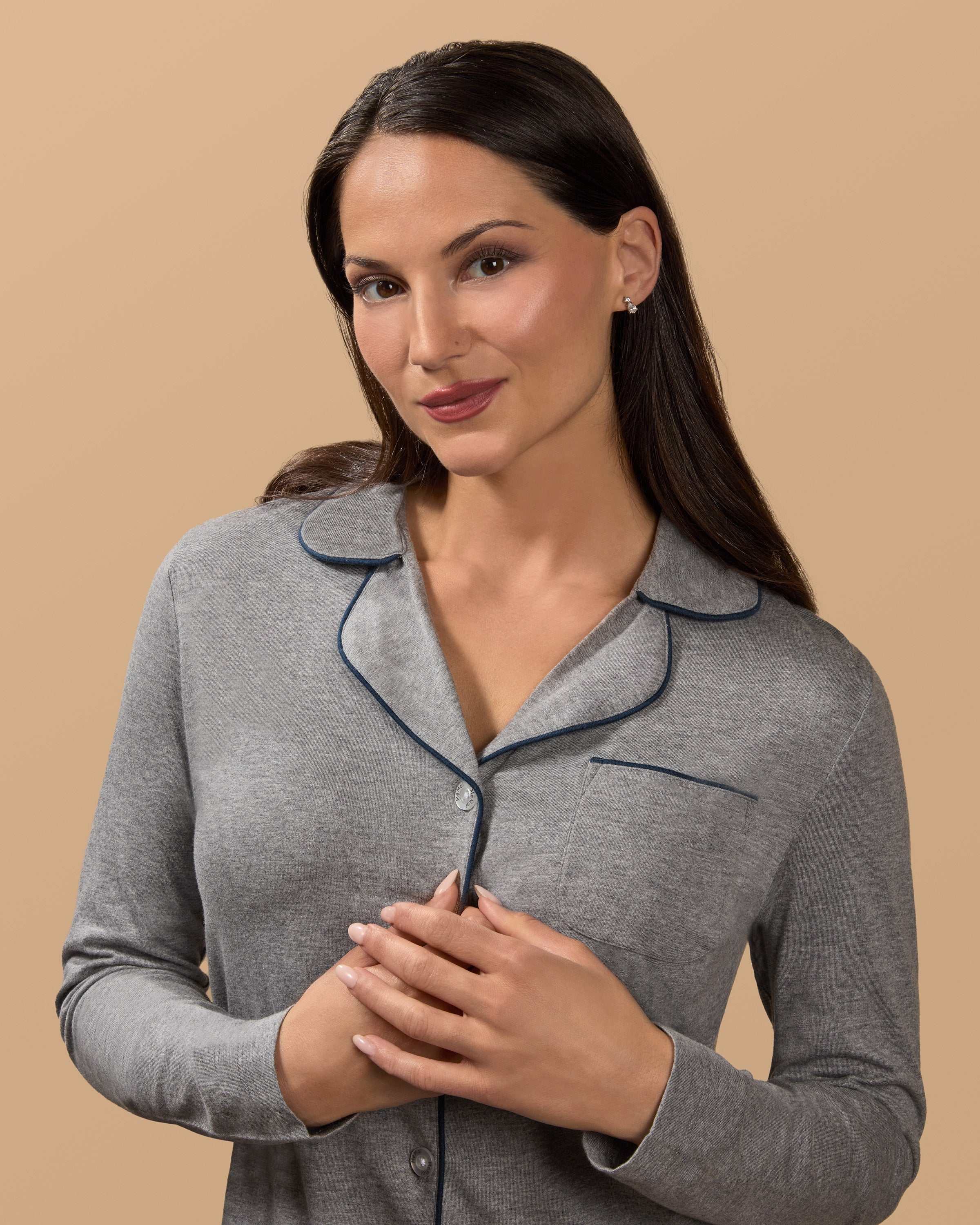 Women's Notch Collar Cotton Blend Pant Pajama Set - Charming Charlie