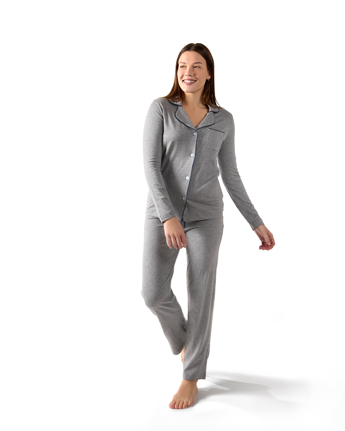 Women's Notch Collar Cotton Blend Pant Pajama Set - Charming Charlie
