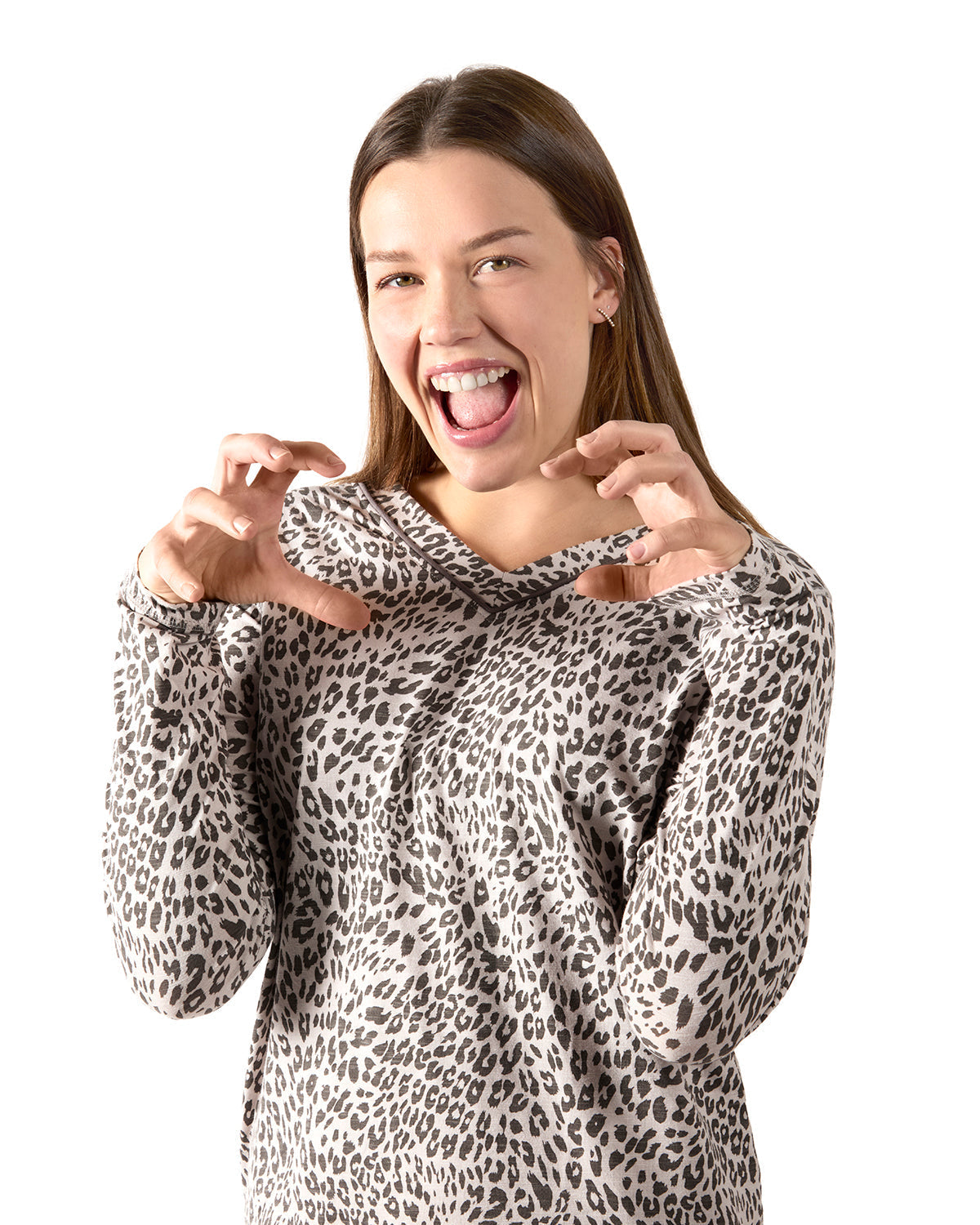 Women's Leopard Print Cotton Blend Pajama Set - Charming Charlie