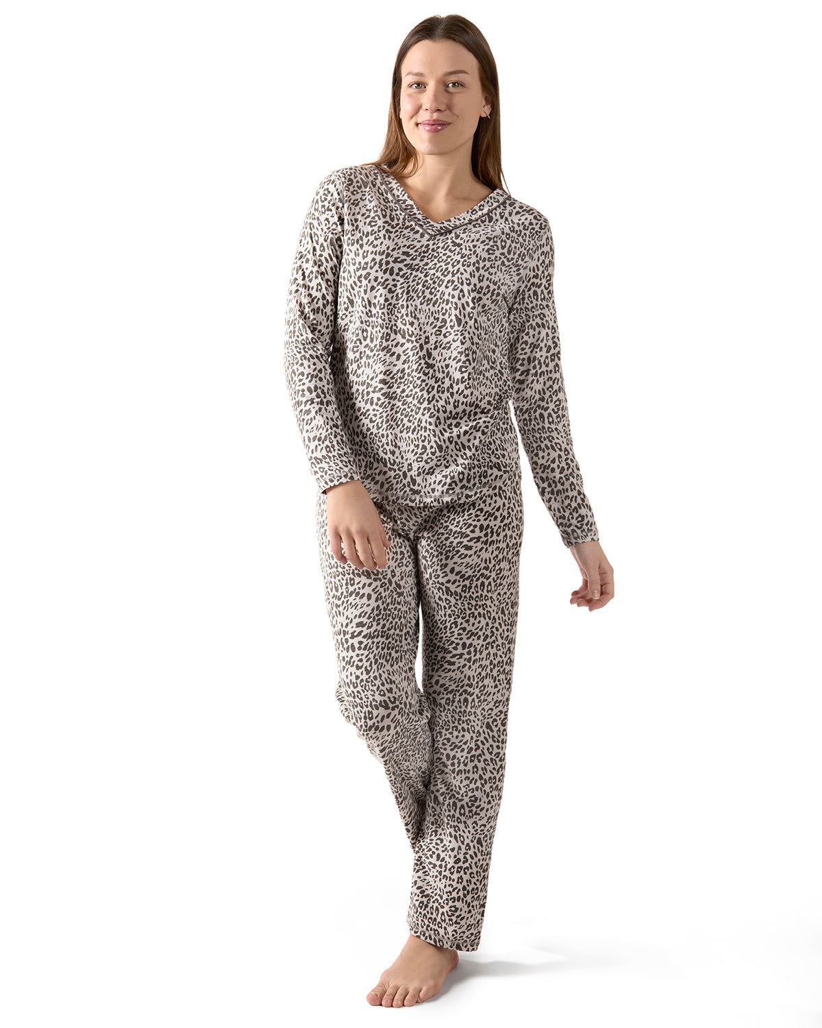 Women's Leopard Print Cotton Blend Pajama Set - Charming Charlie