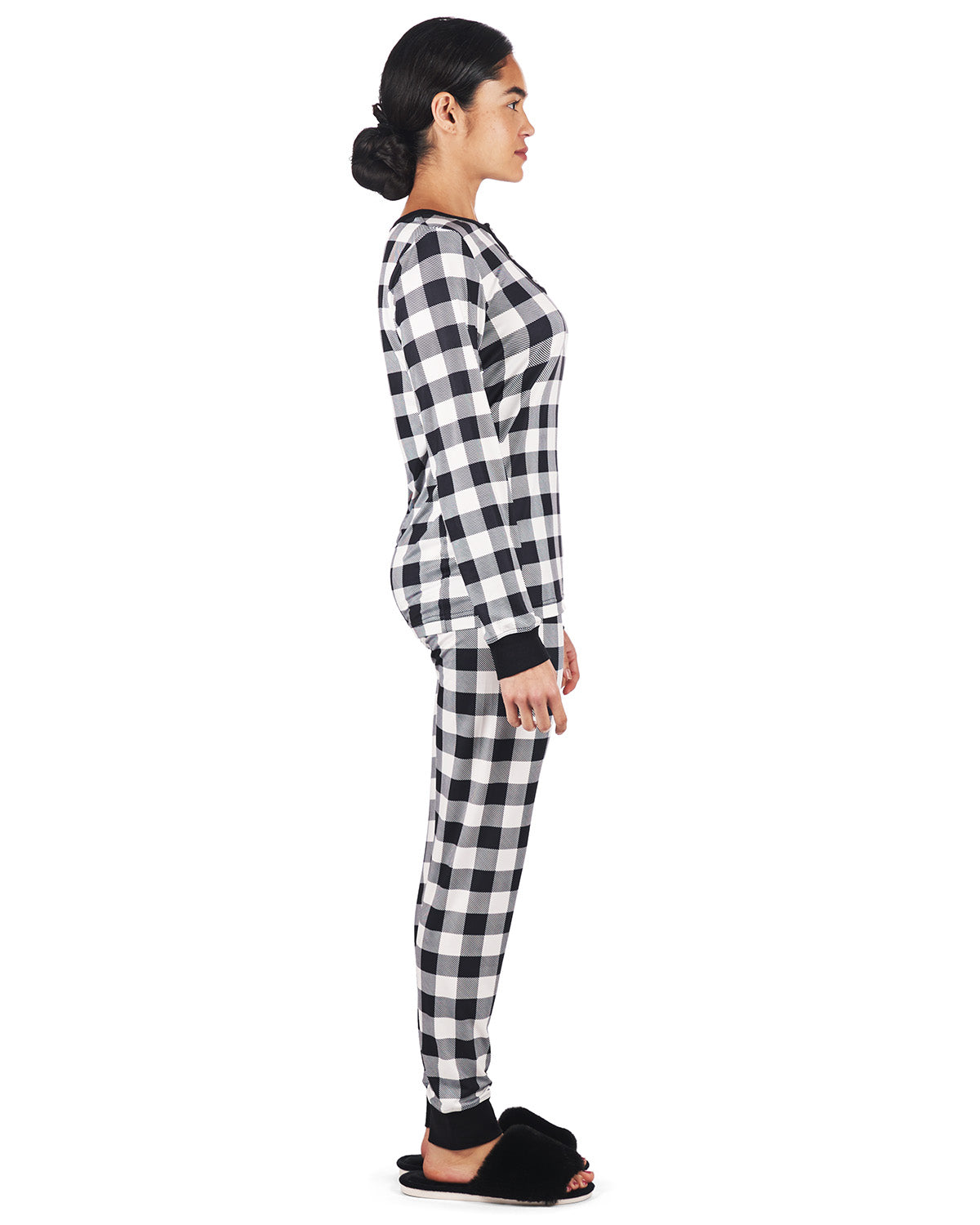Women's Henley Buffalo Plaid Long Sleeve Pajama Set - Charming Charlie