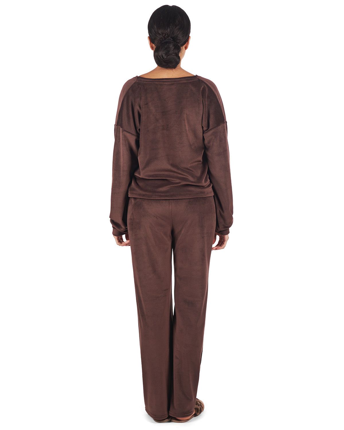 Women's Velour Loose Fit V-Neck Sweatshirt and Pants Set - Charming Charlie