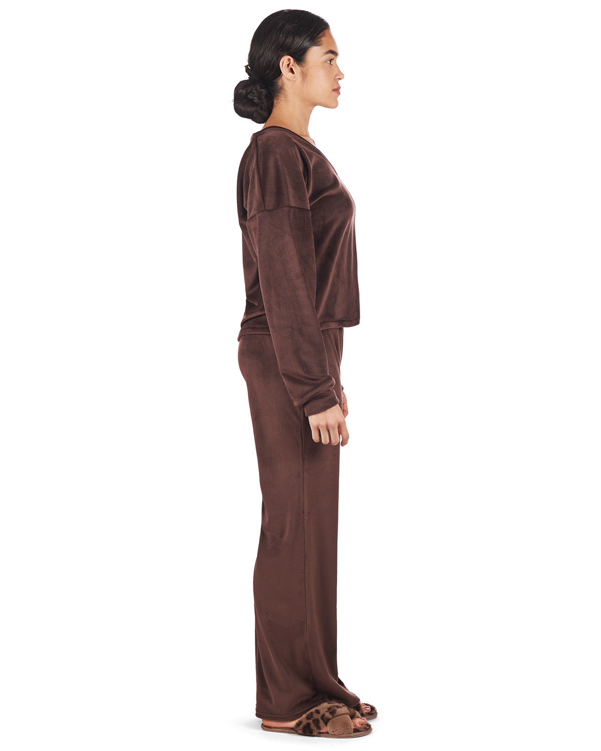 Women's Velour Loose Fit V-Neck Sweatshirt and Pants Set - Charming Charlie
