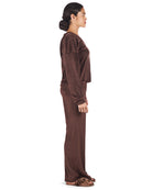 Women's Velour Loose Fit V-Neck Sweatshirt and Pants Set - Charming Charlie