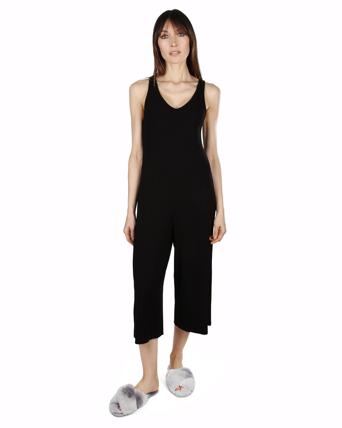 Women's V-Neck Luxe Rib Fitted Capri Style Romper - Charming Charlie