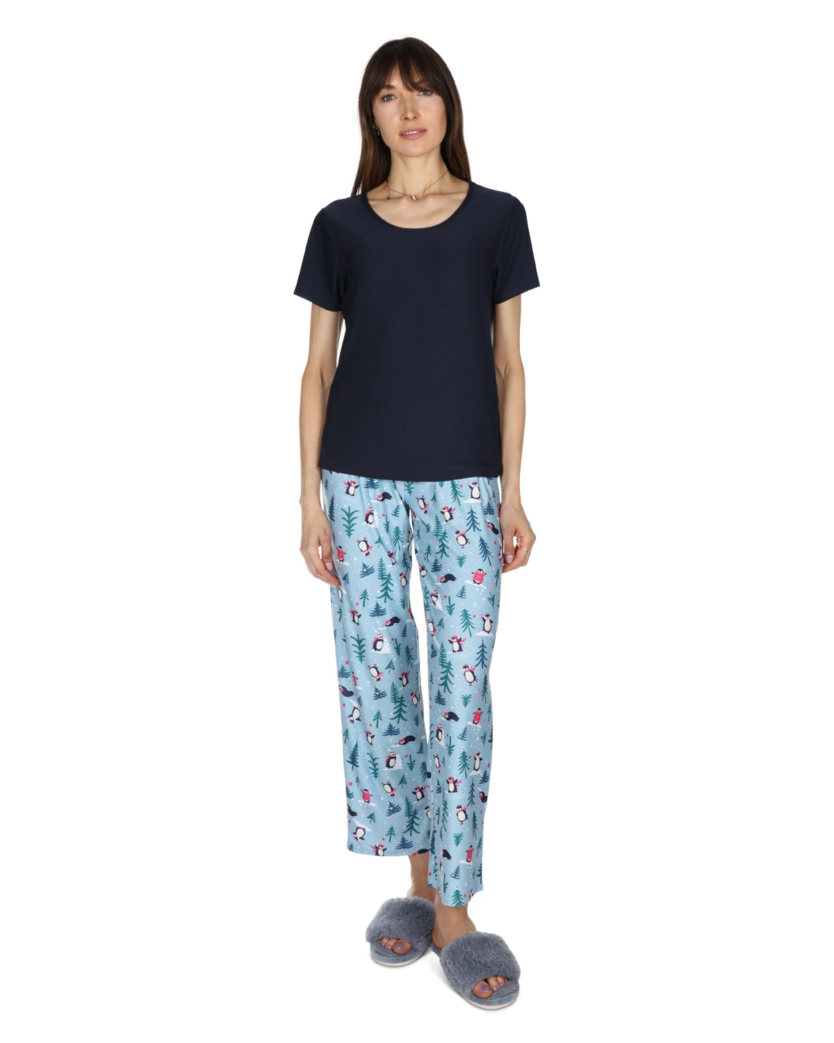Women's Winter Penguin Two Piece PJ Set in a Bag