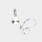 Clear, Silver Genuine Round Crystal Lever Back Earrings