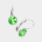 Peridot Genuine Round Crystal Lever Back Earrings