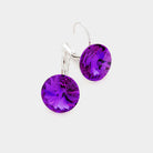 Amethyst , Silver Genuine Round Crystal Lever Back Earrings