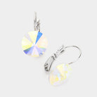 AB, Clear Genuine Round Crystal Lever Back Earrings