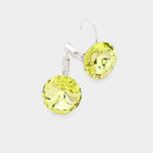 Green Genuine Round Crystal Lever Back Earrings