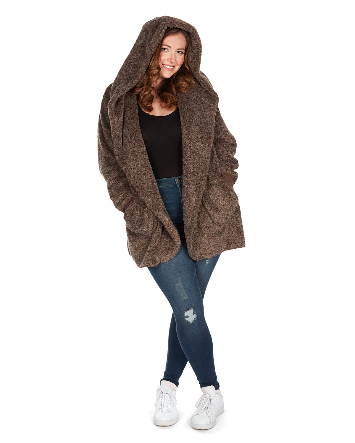 Women's Marled Plush Hooded Lounge Sweater with Shawl Collar - Charming Charlie