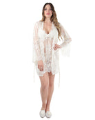 Women's Bell Sleeve Lace Robe with Eyelash Scalloped Hem - Charming Charlie