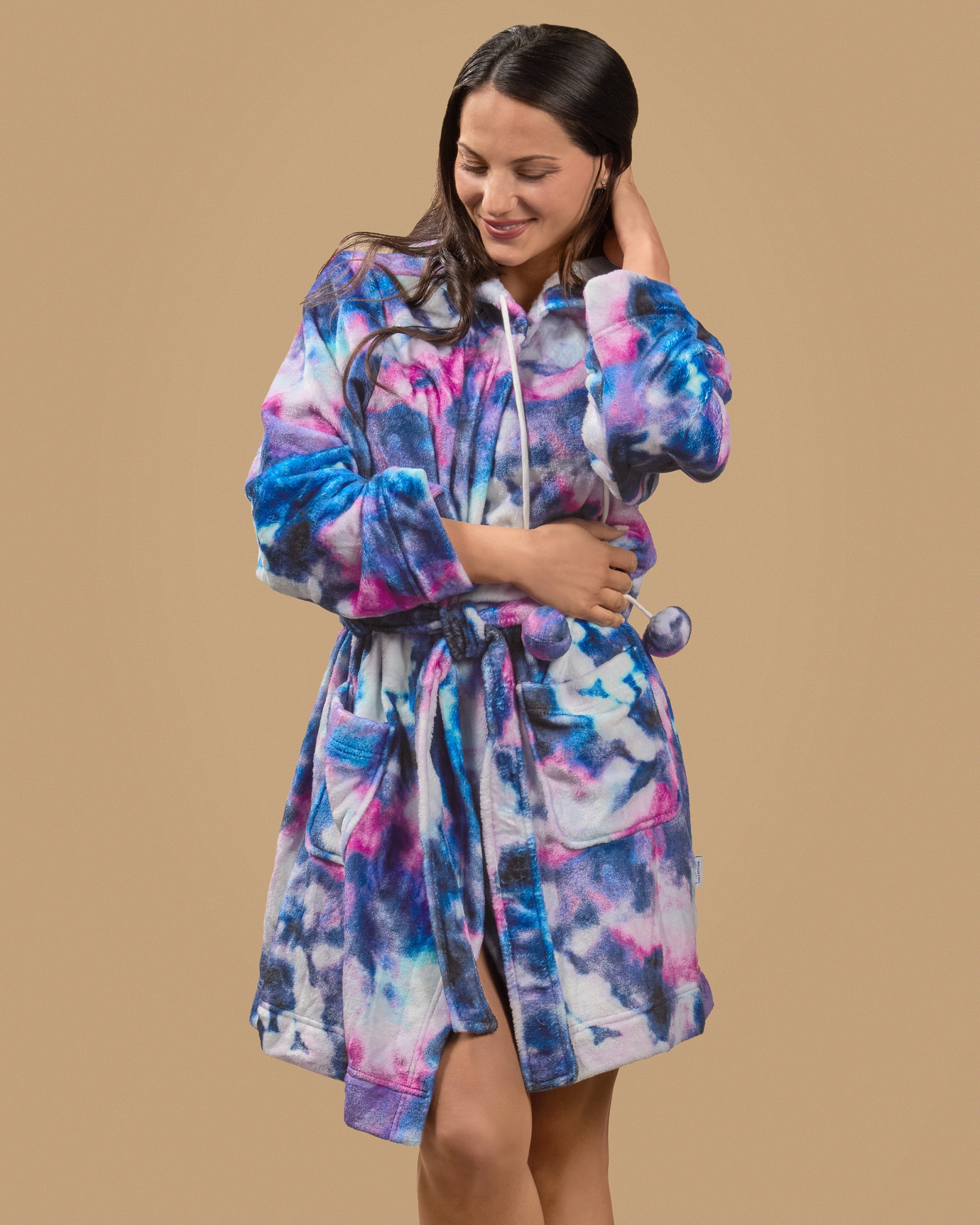 Women's Stardust Galaxy Tie Dye Plush Hooded Robe - Charming Charlie