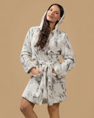 Women's Marble Luxe Fleece Plush Pom Pom Lounge Robe - Charming Charlie