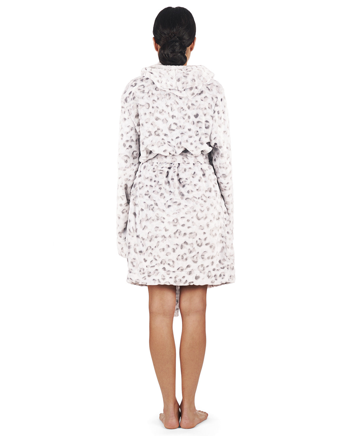 Women's Leopard Print Plush Robe with Pom-Pom Drawstrings - Charming Charlie