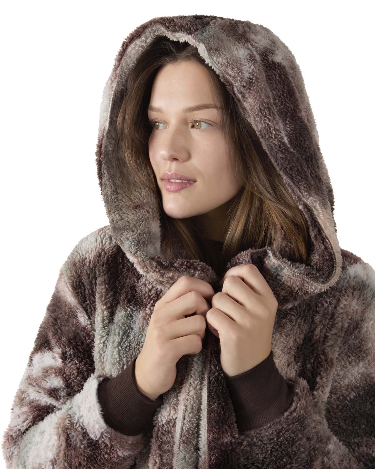 Women's Tie Dye Plush Hooded Cardigan Sweater - Charming Charlie