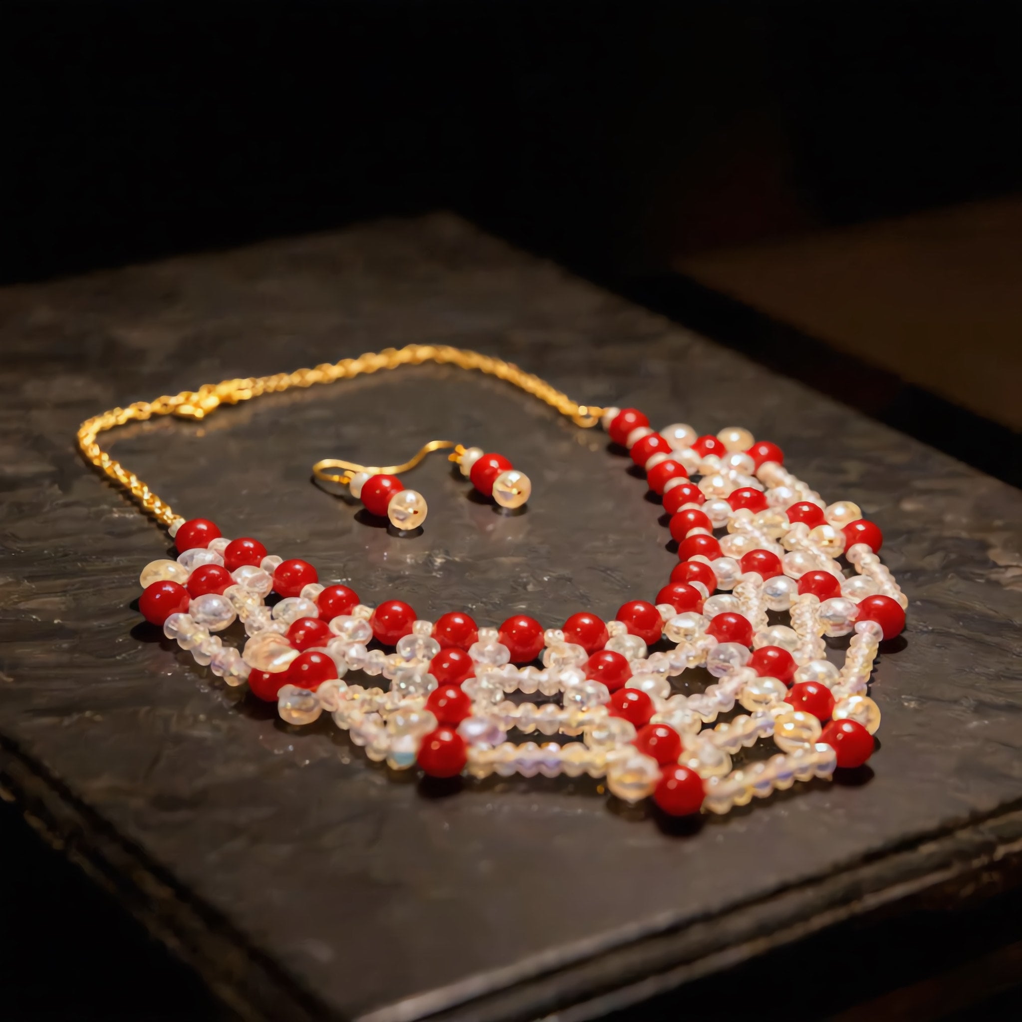Red and White Beaded Choker Set - Charming Charlie