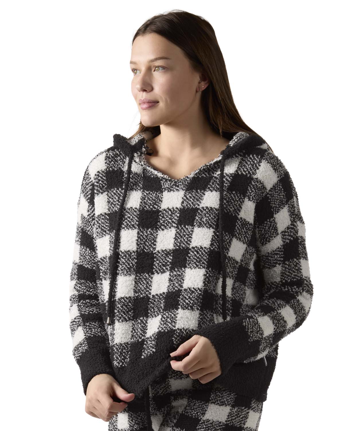 Women's Buffalo Check Cozy Knit Drawstring Hoodie - Charming Charlie