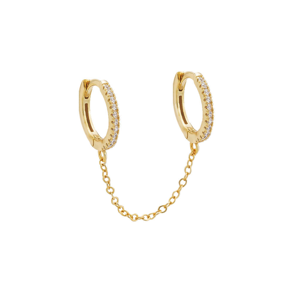  CZ Double Huggie Chain Earring - Adina's Jewels