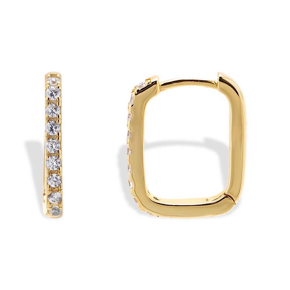 Gold / 15 MM CZ U-Shape Huggie Earring - Adina's Jewels