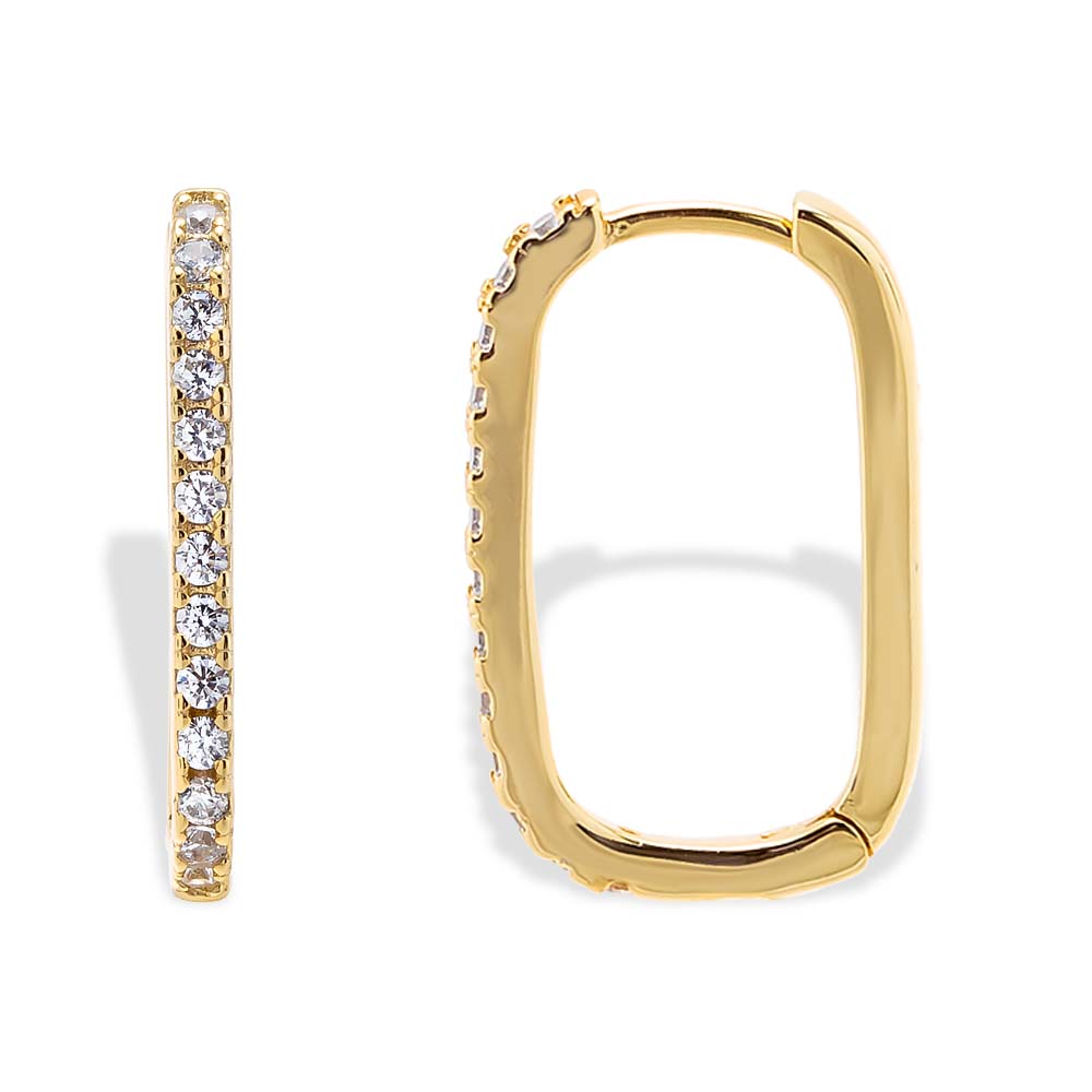Gold / 20 MM CZ U-Shape Huggie Earring - Adina's Jewels