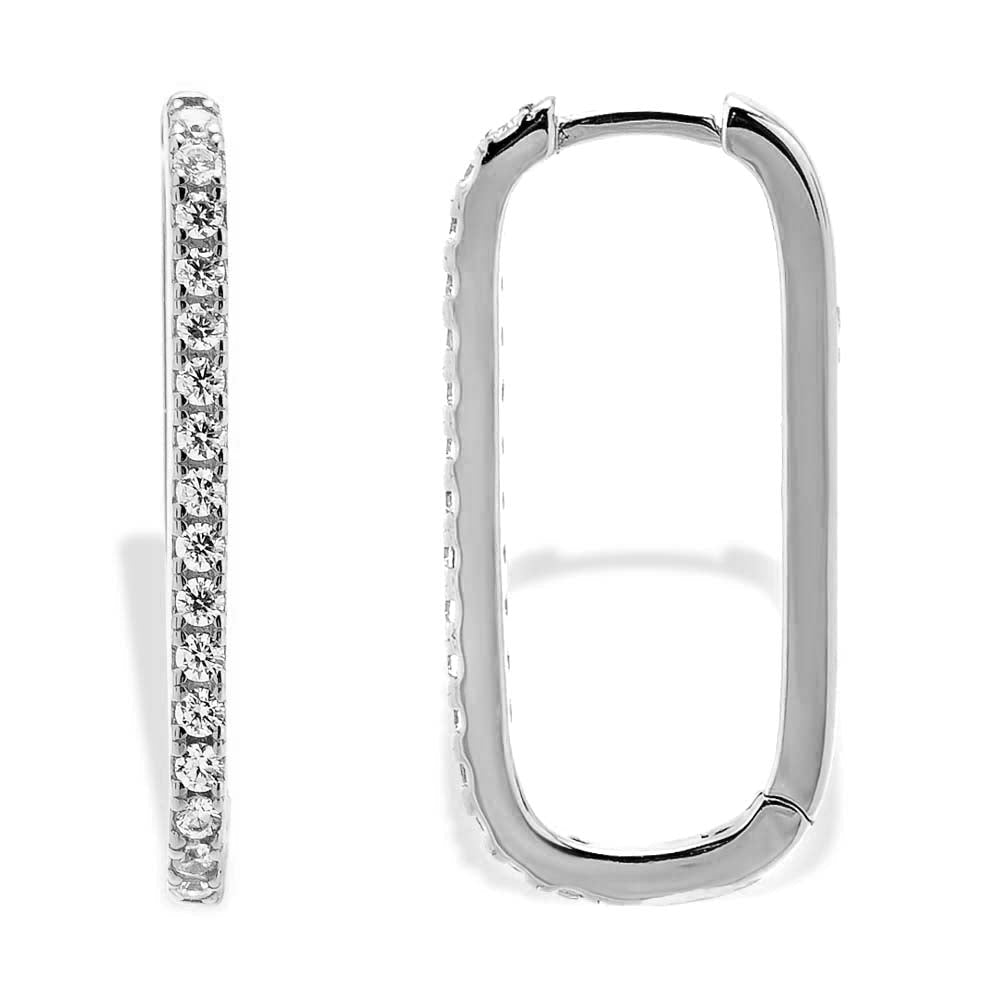 Silver / 25 MM CZ U-Shape Huggie Earring - Adina's Jewels
