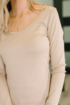 Can You Believe It Basic Long Sleeve Top In Sand - Charming Charlie