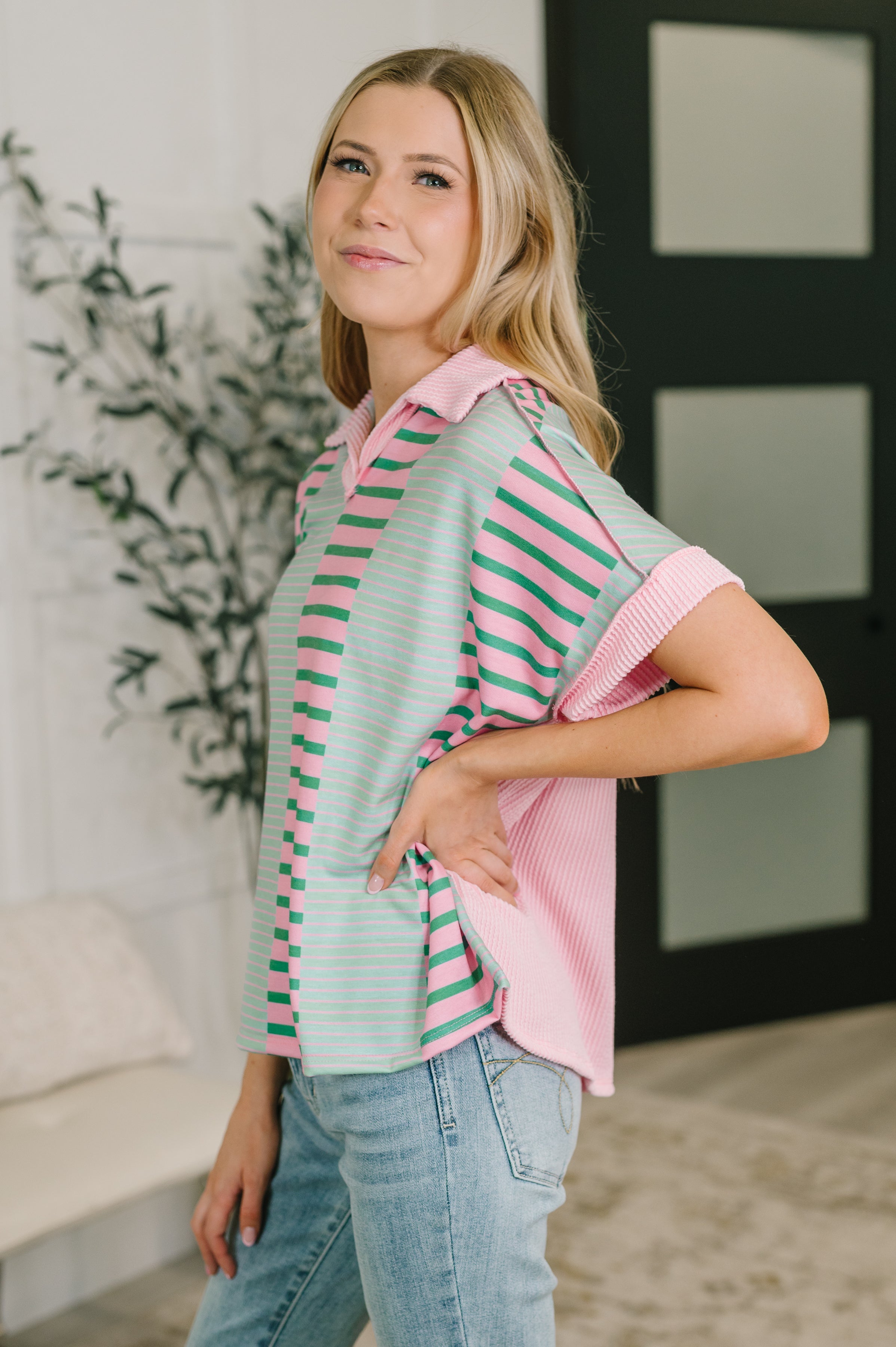 Can't Control It Collared Color Block Top - Charming Charlie