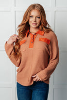 Can't Imagine Why Waffle Knit Contrast Trim Top - Charming Charlie