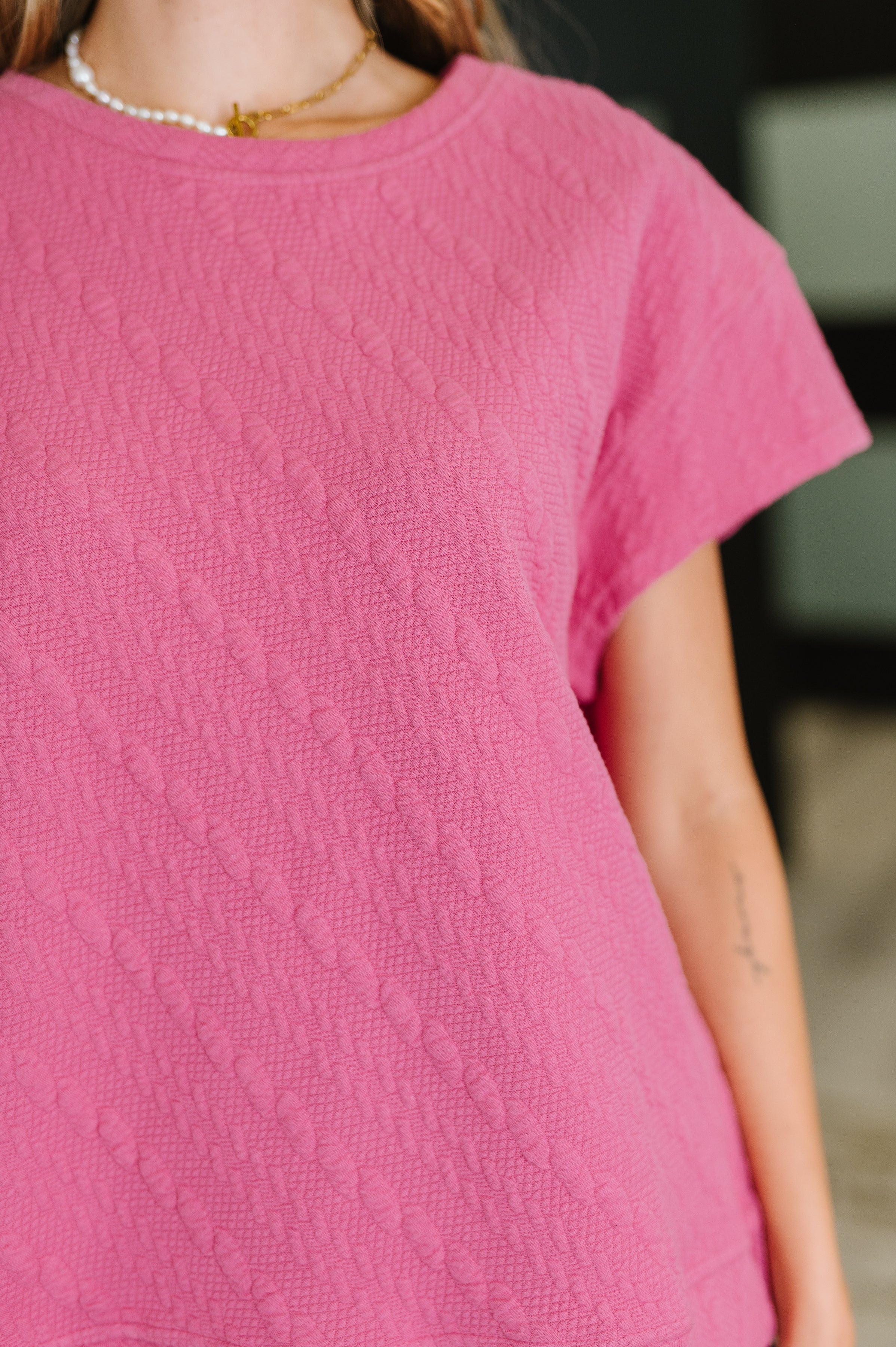 Can't Quit You Drop Shoulder Top in Magenta - Charming Charlie