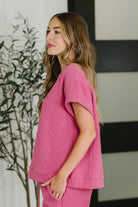 Can't Quit You Drop Shoulder Top in Magenta - Charming Charlie