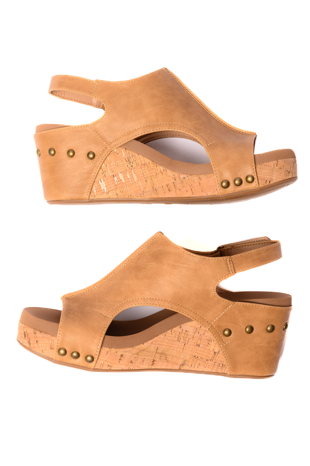 Carley Wedge Sandals in Caramel Smooth - Charming Charlie