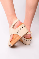 Carley Wedge Sandals in Cream - Charming Charlie